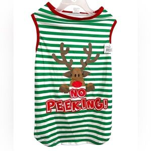 Pet Spirit No Peeking Reindeer Striped Christmas Pet Tshirt Red Green and Brown